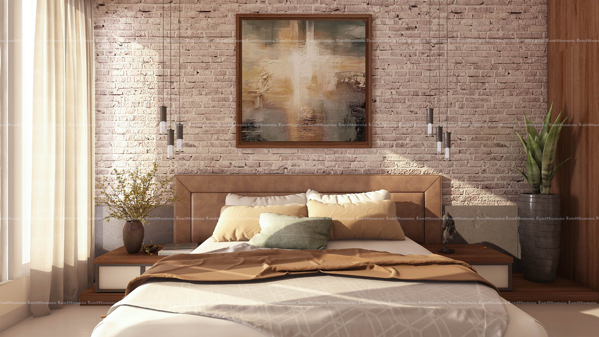 FabModula parents bedroom with  brick themed wall